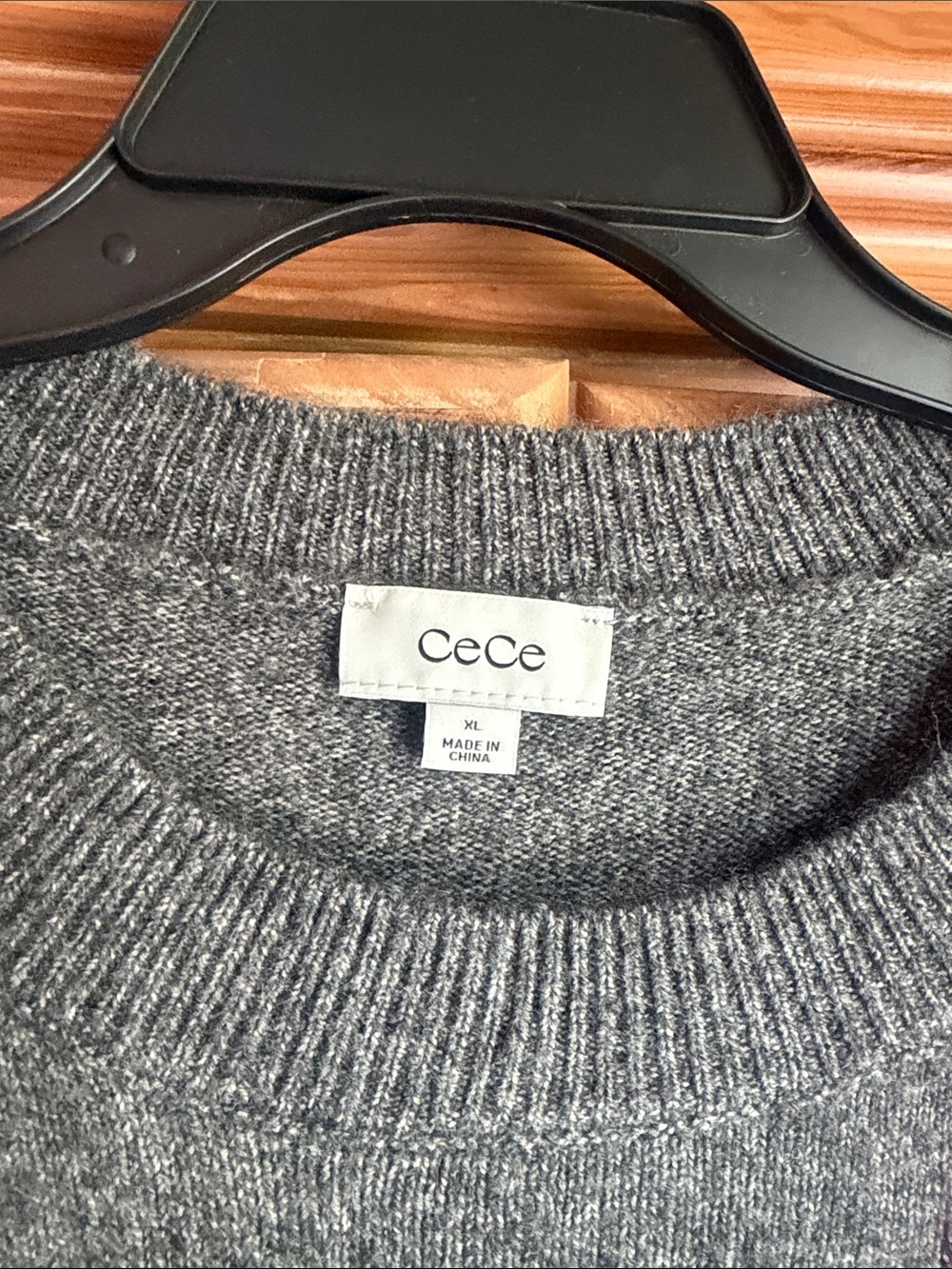 CeCe Heather Gray Crewneck Sweater with Pink & Navy Heart Motifs - Picture 5 of 7